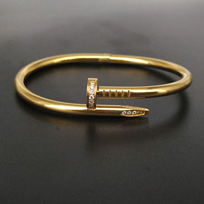 High Version V Gold Classic Full Rhinestone Stud Bracelet with Diamond-Encrusted Ends, Thick 18K Rose Gold Plated, Luxury Couple Bracelet