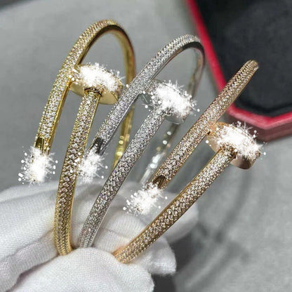 High Version V Gold Classic Full Rhinestone Stud Bracelet with Diamond-Encrusted Ends, Thick 18K Rose Gold Plated, Luxury Couple Bracelet