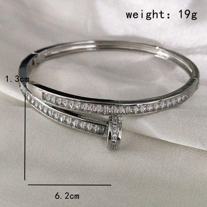 High Version V Gold Classic Full Rhinestone Stud Bracelet with Diamond-Encrusted Ends, Thick 18K Rose Gold Plated, Luxury Couple Bracelet