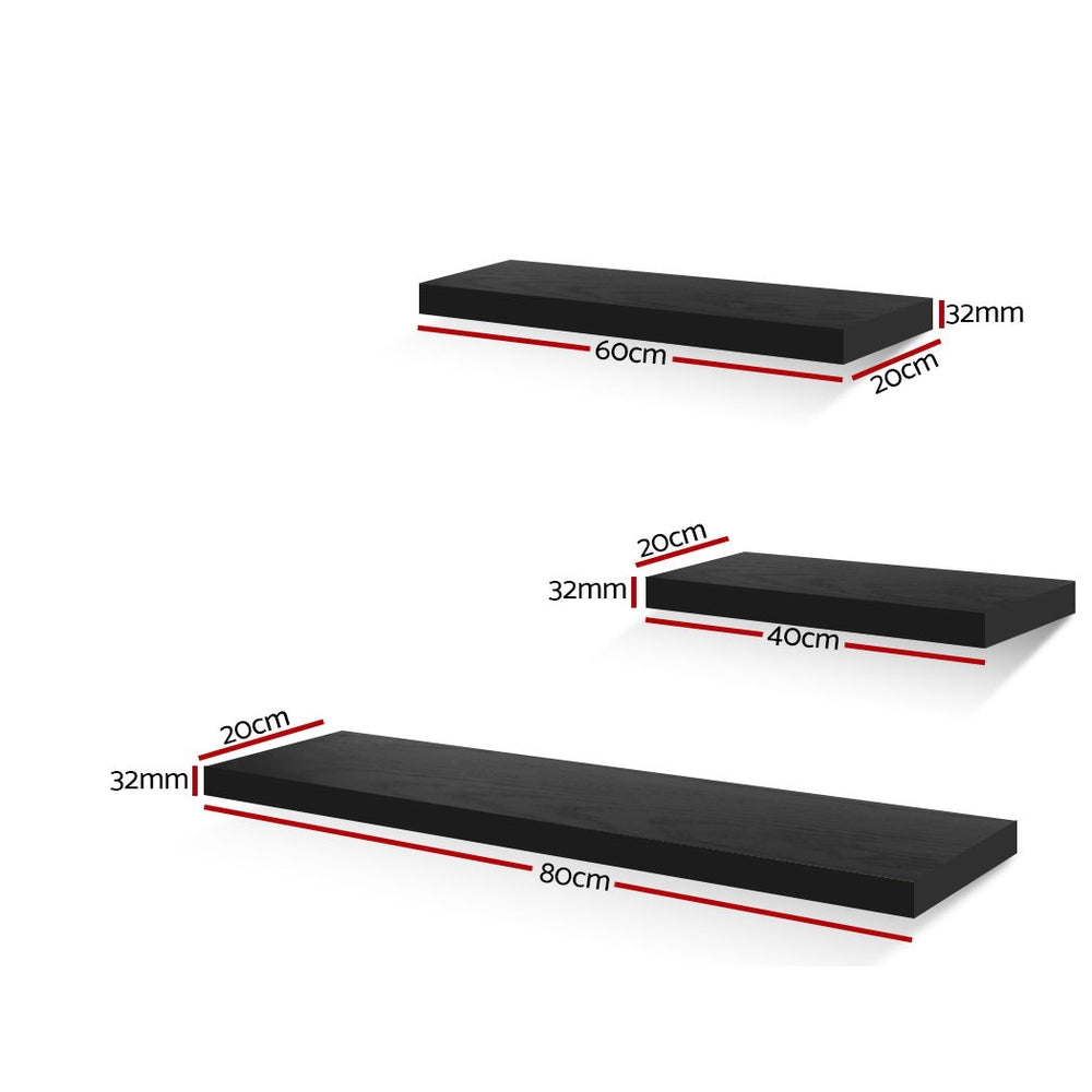 NNEDSZ 3 Piece Floating Wall Shelves - Black