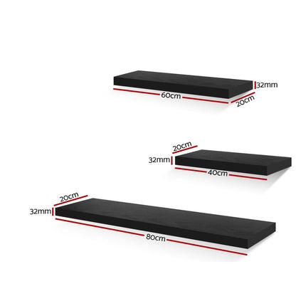 NNEDSZ 3 Piece Floating Wall Shelves - Black
