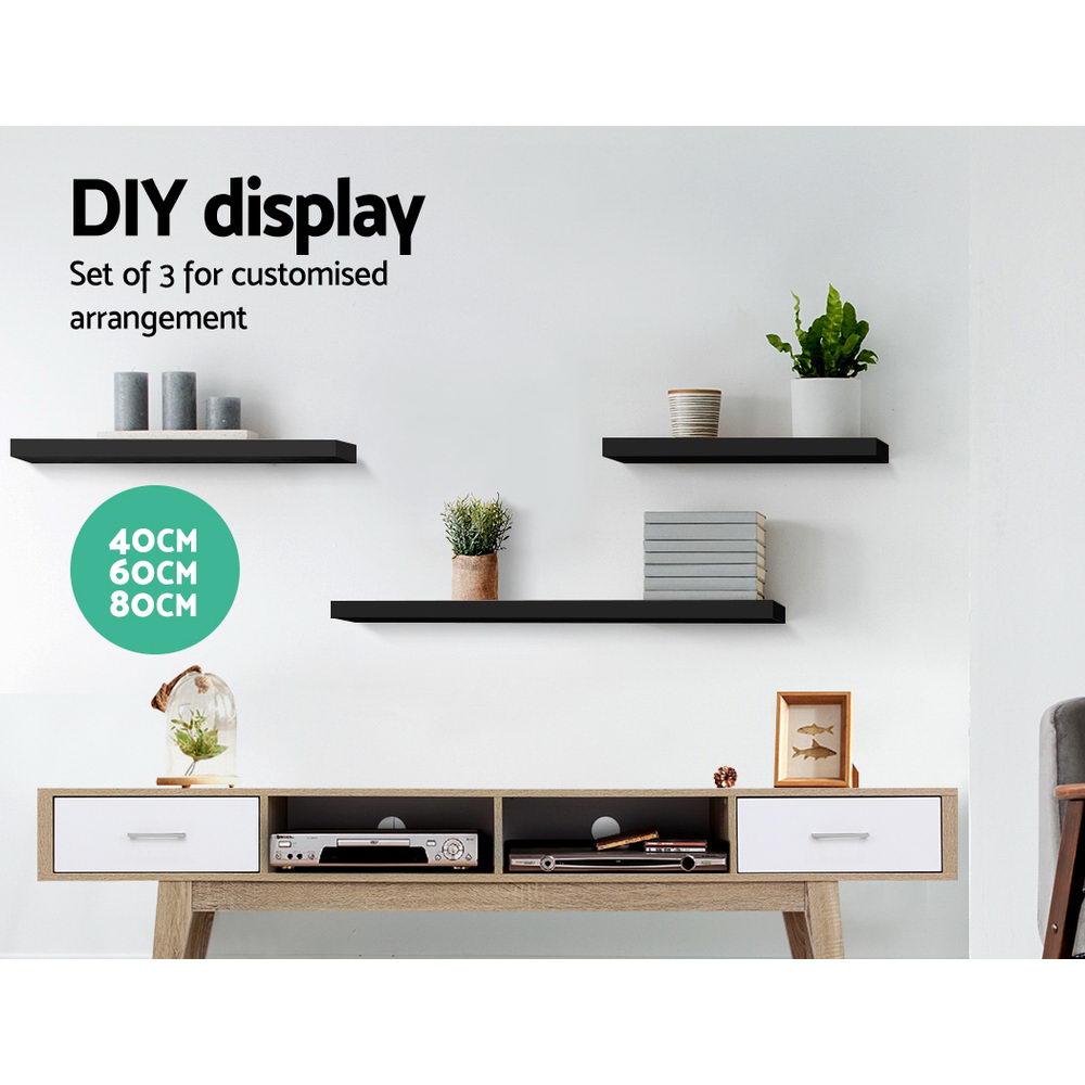 NNEDSZ 3 Piece Floating Wall Shelves - Black