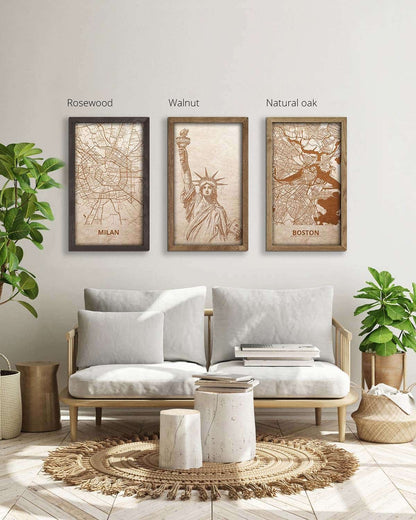 Wooden picture of Statue of Liberty, in an oak frame
