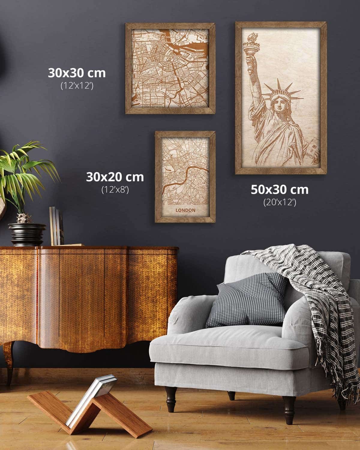 Wooden picture of Statue of Liberty, in an oak frame