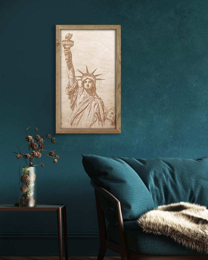 Wooden picture of Statue of Liberty, in an oak frame