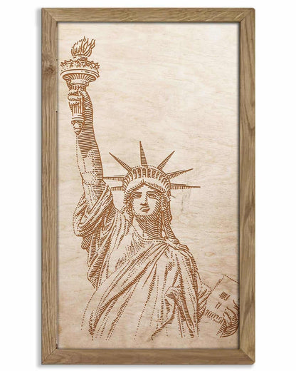 Wooden picture of Statue of Liberty, in an oak frame
