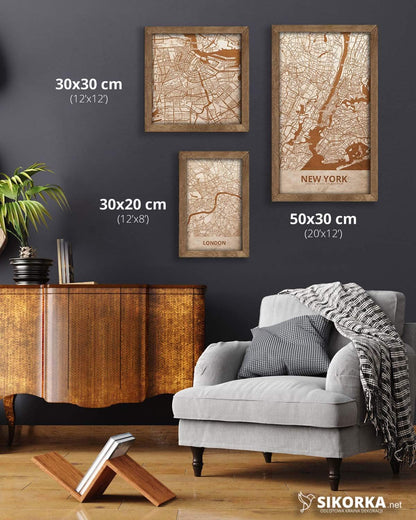 Wooden Street Map of New York - City Urban Plan 3