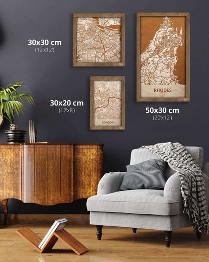 Wooden Street Map of Rhodoes – Urban City Plan, in an oak frame 4
