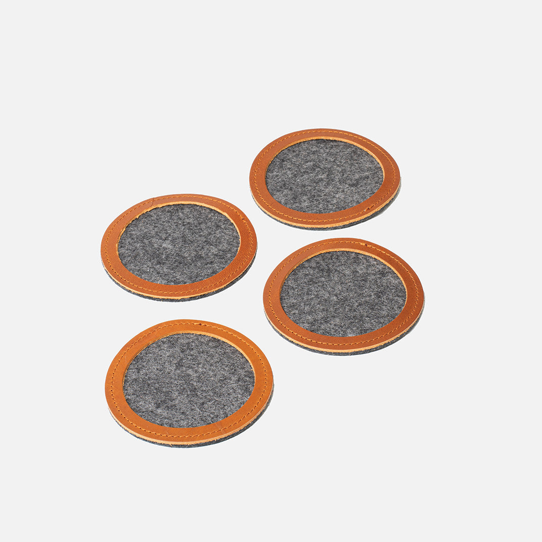 Wool Felt Coaster w/ Leather Rim
